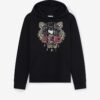Sweat Kenzo Homme Noir Tigre brodé Coton Capuche-3