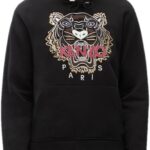 Sweat Kenzo Homme Noir Tigre brodé Coton Capuche-0