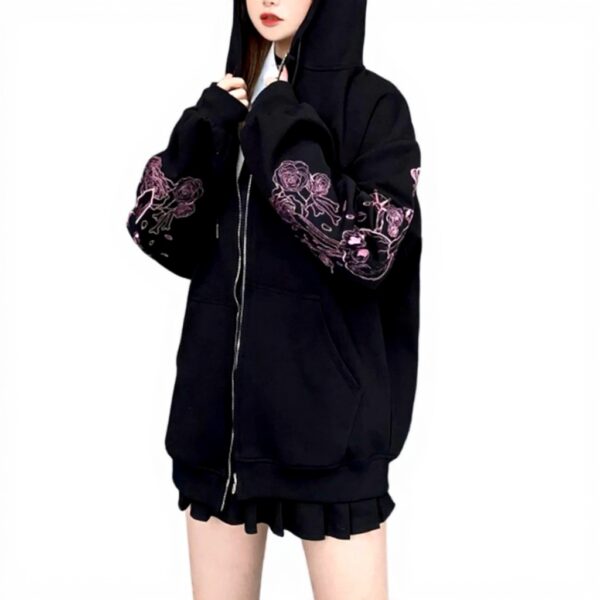 Sweat Japonais Femme WWricotta Capuche Couleur Unie Noir