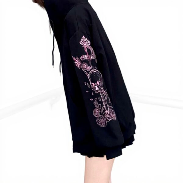 Sweat Japonais Femme WWricotta Capuche Couleur Unie Noir