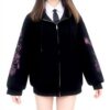 Sweat Japonais Femme WWricotta Capuche Couleur Unie Noir